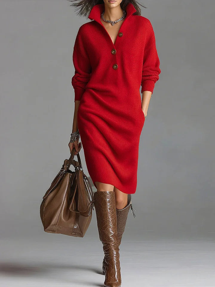 Maud - Midi Jurk met Knopsluiting en Comfortabele Pasvorm