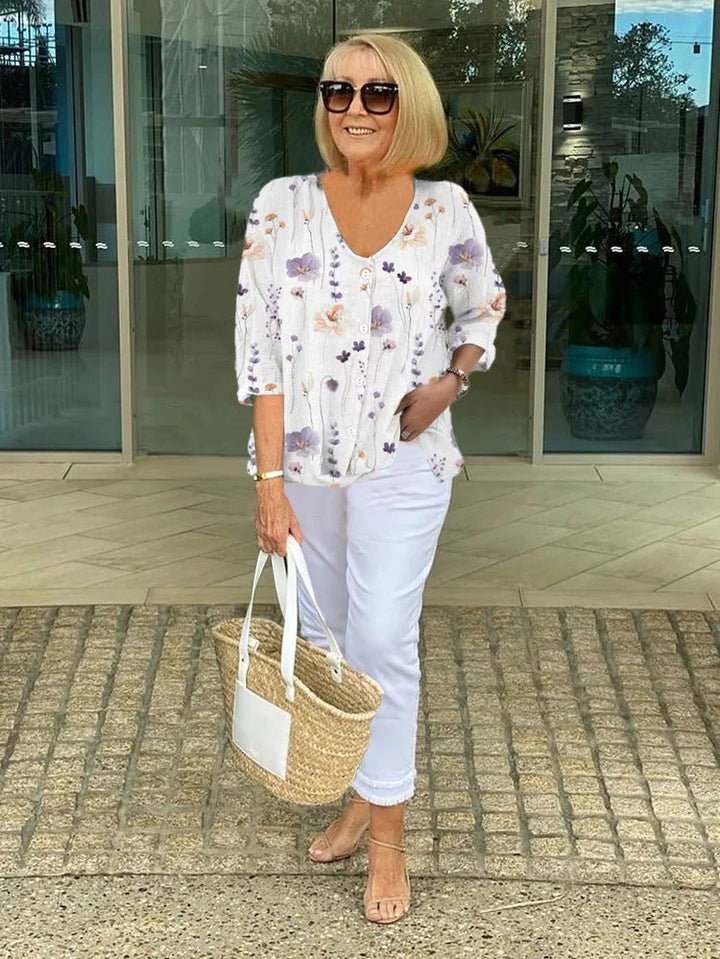 Antonella – Dames Blouse met Bloemenprint en Knoopsluiting