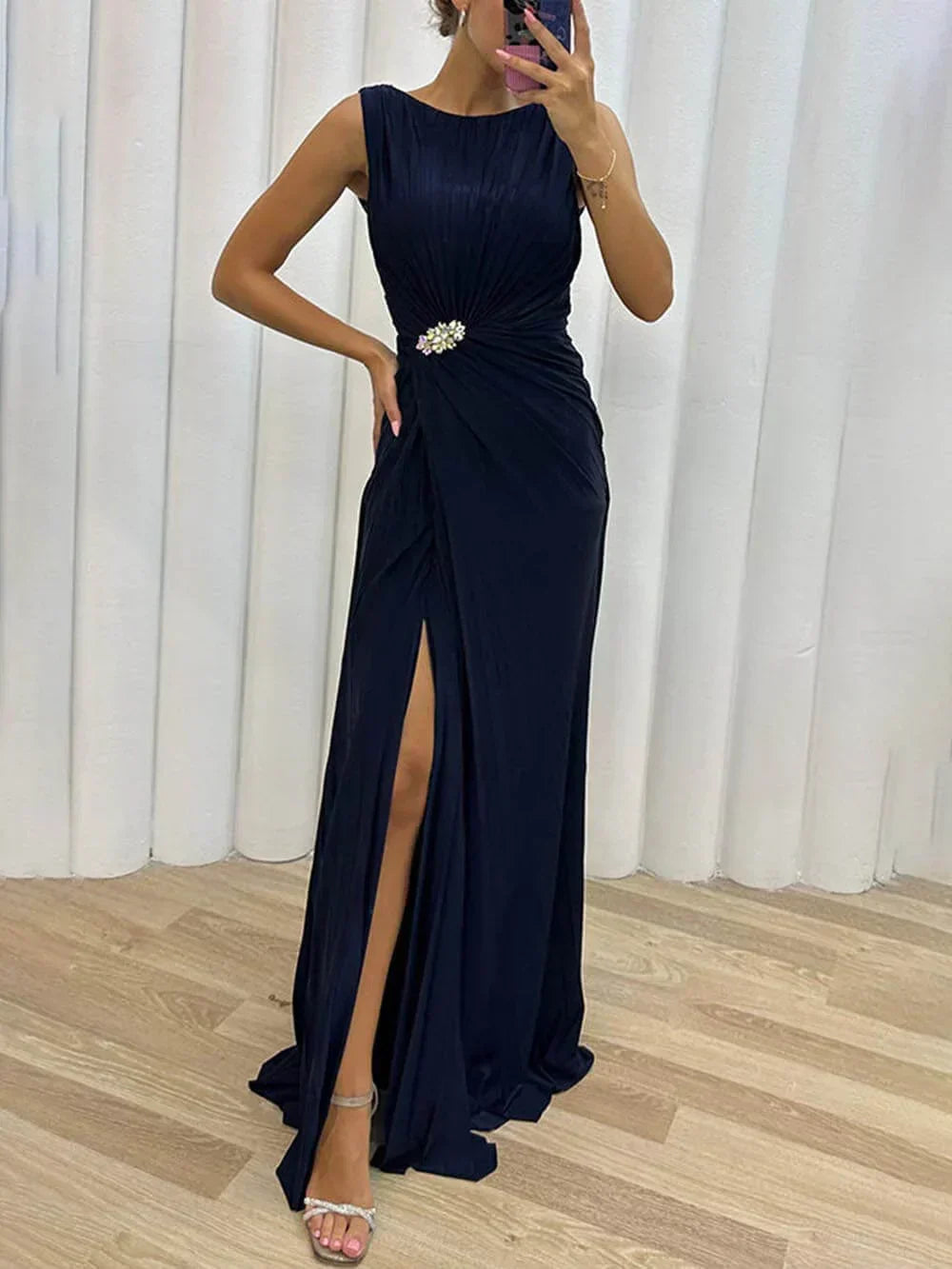 Marisol – Dames Bruiloft Gast Geplooide Maxi Jurk Avond
