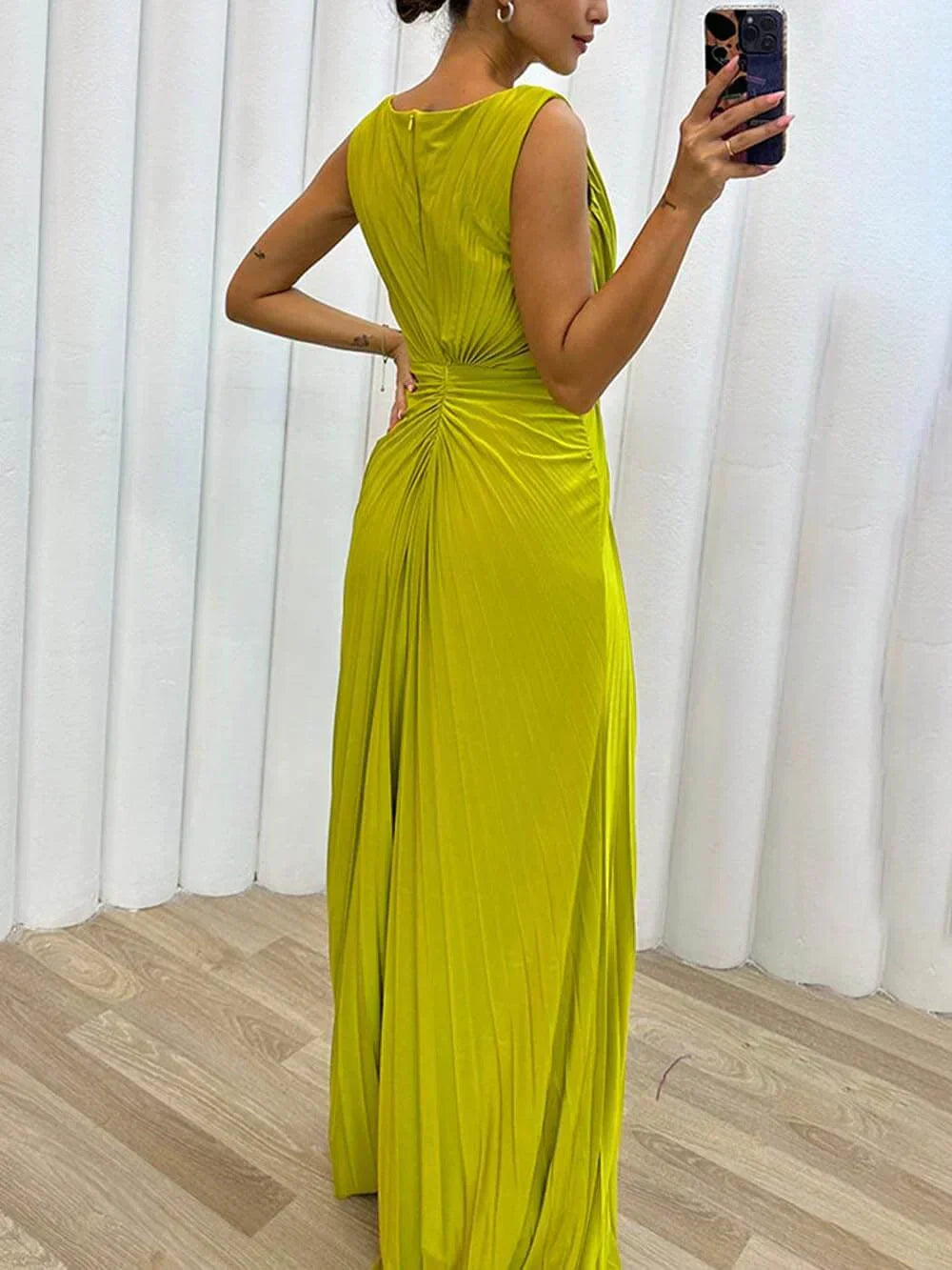 Marisol – Dames Bruiloft Gast Geplooide Maxi Jurk Avond