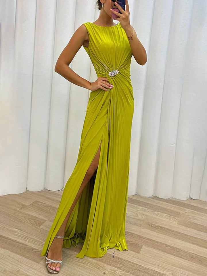 Marisol – Dames Bruiloft Gast Geplooide Maxi Jurk Avond