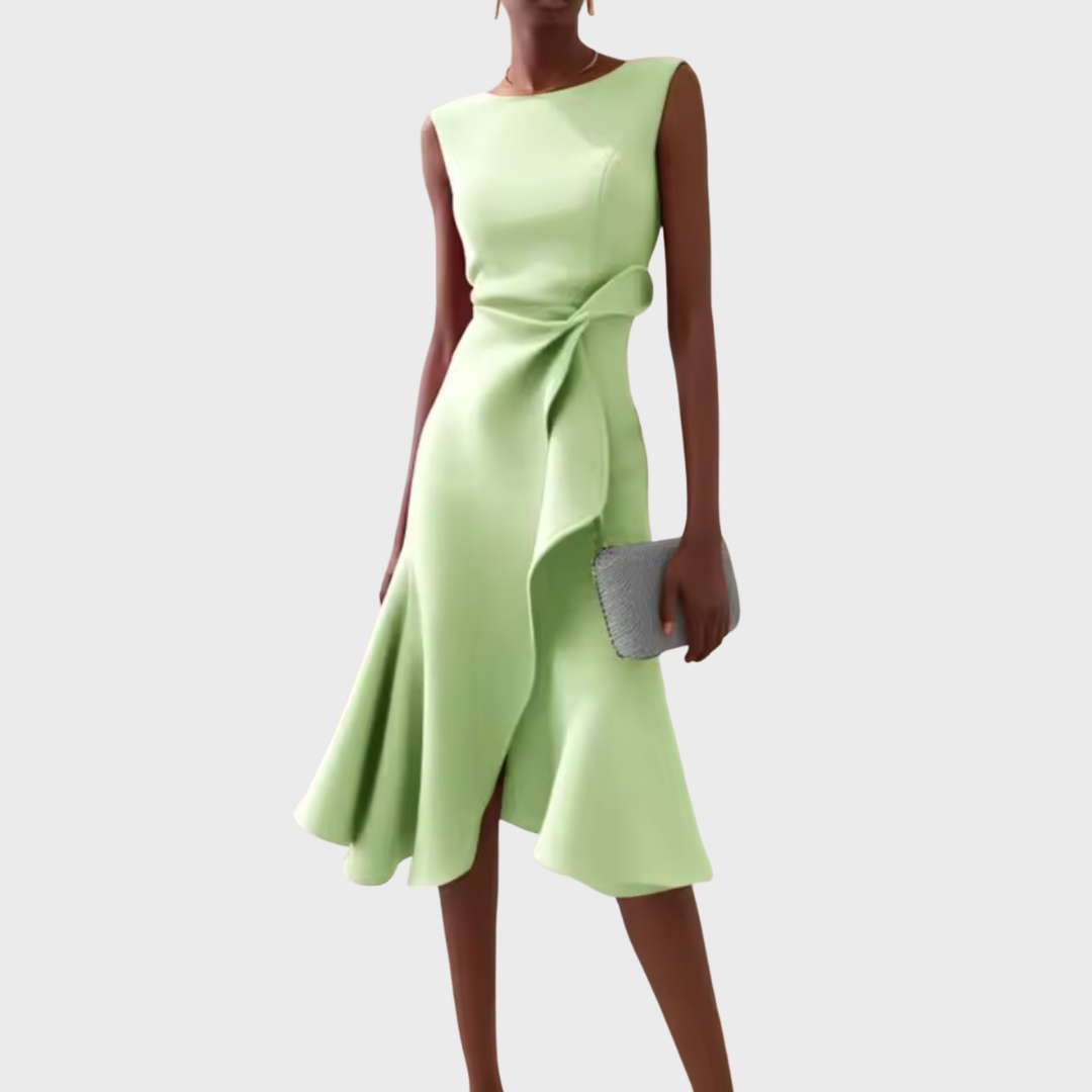 Yvonne – Gedrapeerde Asymmetrische Midi Jurk