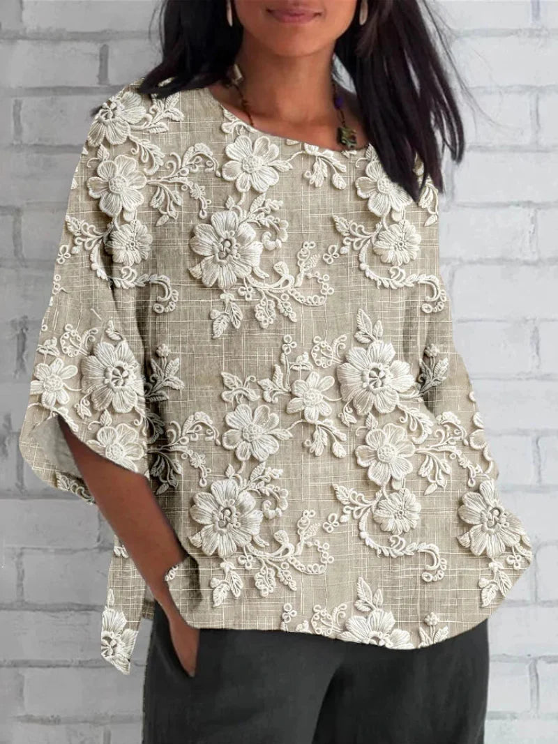 Aurora – Dames Blouse met Vintage Bloemenborduursel