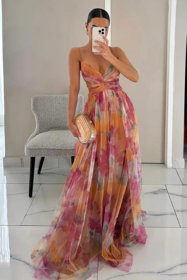 Annis – Dames Elegante Geplooide Maxi Jurk