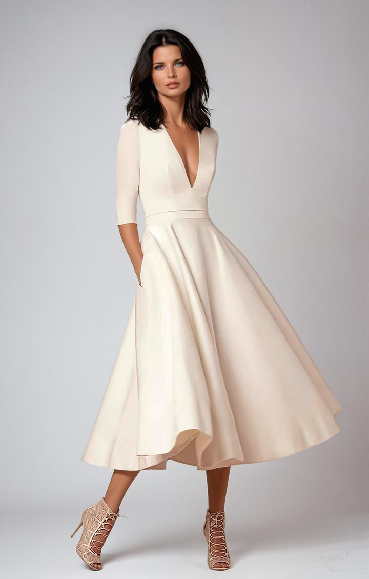 Floriana - Dames Bruidsgast Elegante Uitlopende Midi Jurk