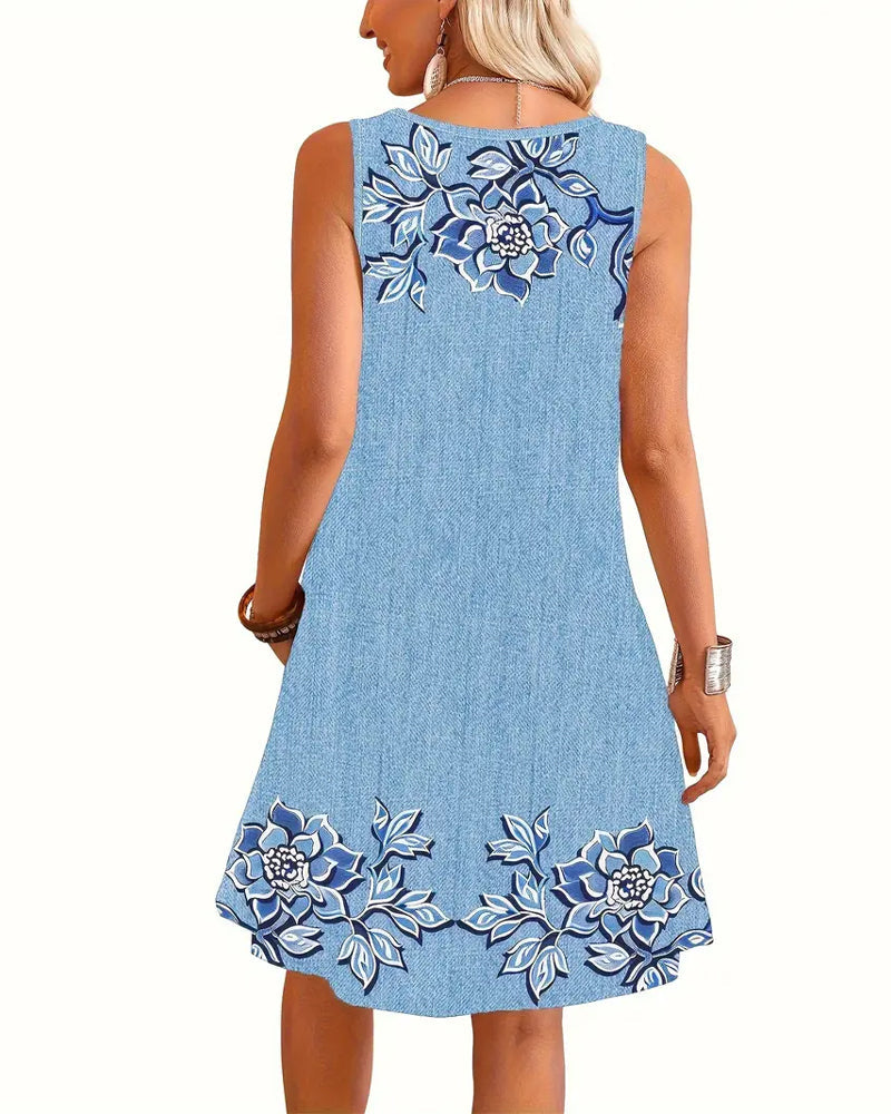 Lysandra - Dames Jurk Mouwloos Bloemen Knoopsluiting