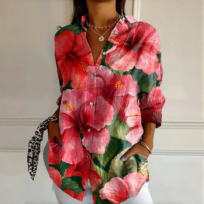 Marcelina – Dames Blouse met Bloemenprint en Knoopsluiting