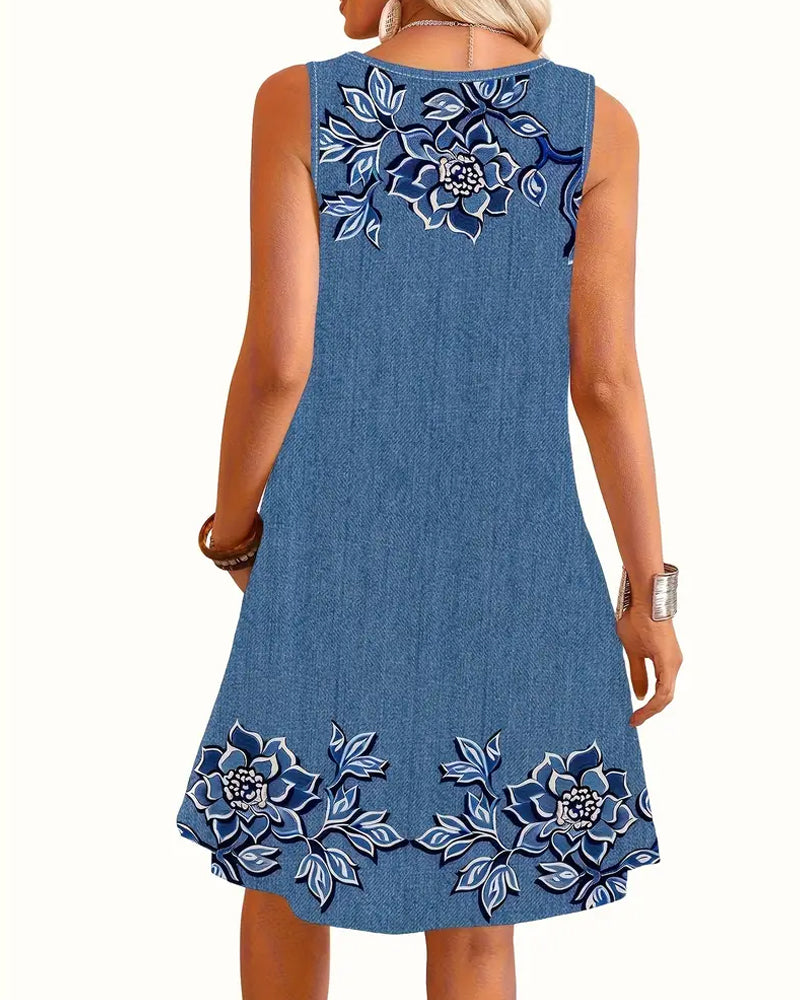 Lysandra - Dames Jurk Mouwloos Bloemen Knoopsluiting