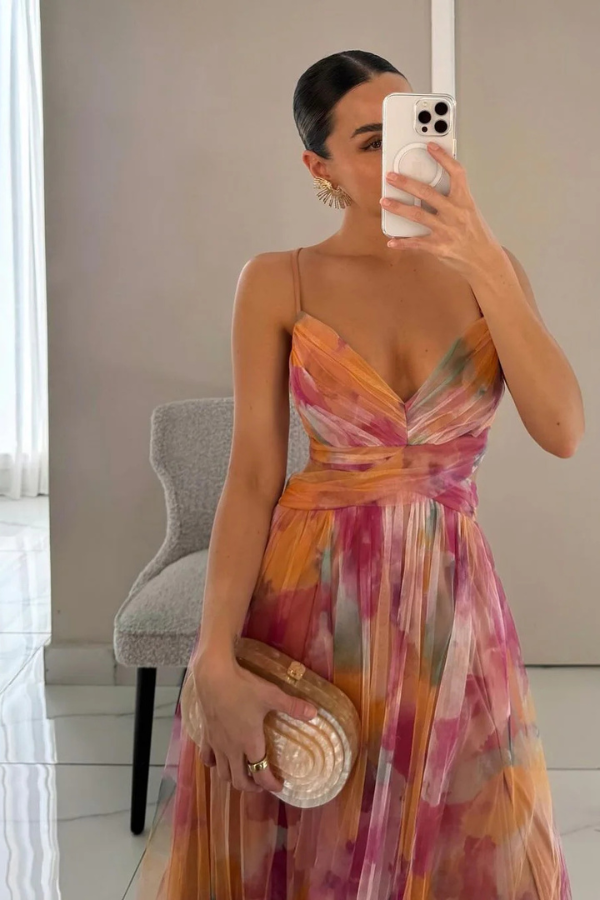 Annis – Dames Elegante Geplooide Maxi Jurk