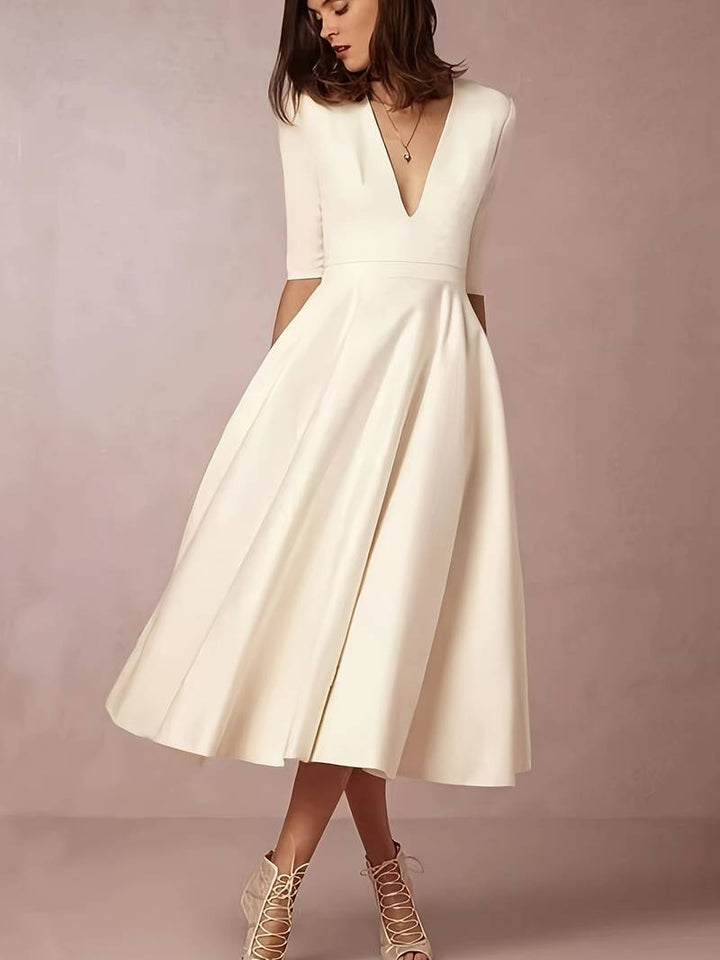 Floriana - Dames Bruidsgast Elegante Uitlopende Midi Jurk