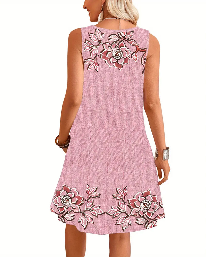 Lysandra - Dames Jurk Mouwloos Bloemen Knoopsluiting