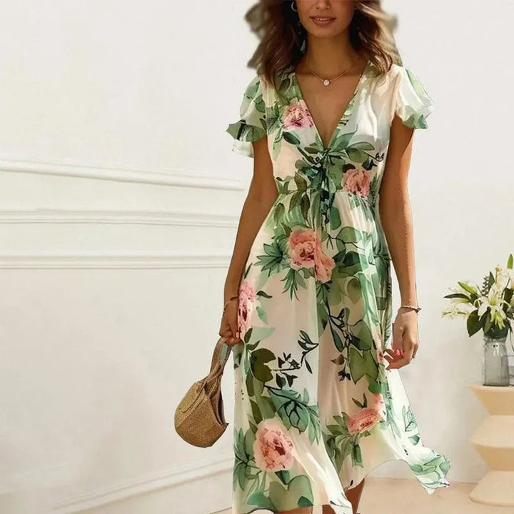 Serenella - Dames Chiffon Maxi Jurk met Bloemenprint voor Vakantie