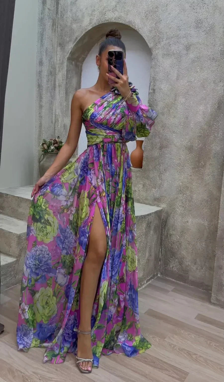 Eleanor – Dames Elegante Bloemen Maxi Jurk met Split