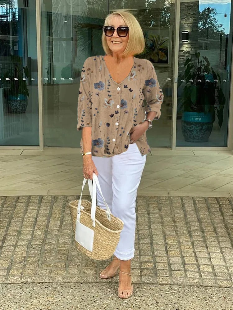 Antonella – Dames Blouse met Bloemenprint en Knoopsluiting