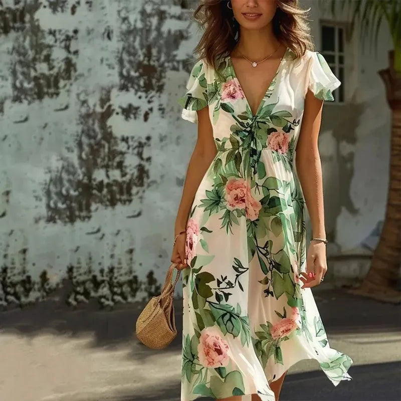 Serenella - Dames Chiffon Maxi Jurk met Bloemenprint voor Vakantie
