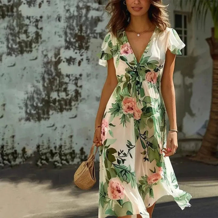 Serenella - Dames Chiffon Maxi Jurk met Bloemenprint voor Vakantie