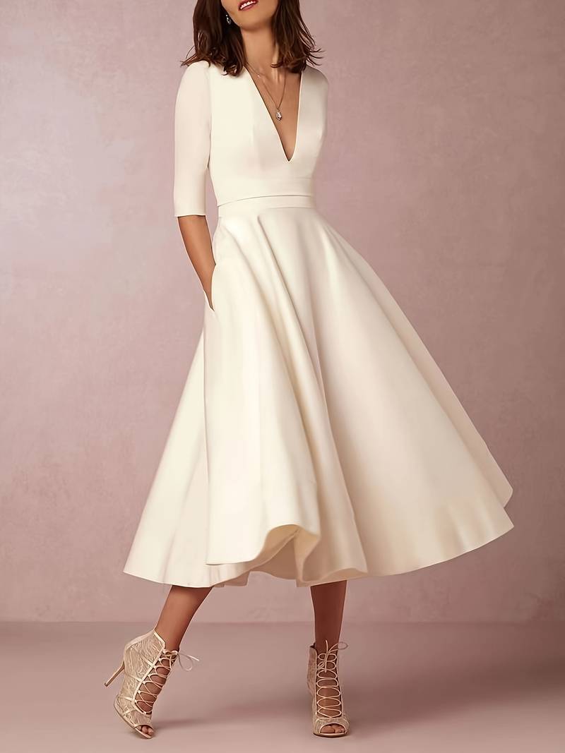 Floriana - Dames Bruidsgast Elegante Uitlopende Midi Jurk