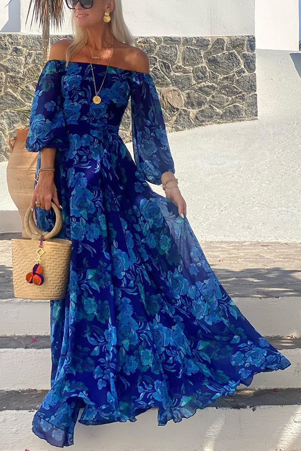 Cristina – Dames Bruiloft Gast Bloemen Off-Shoulder Maxi Jurk Avond