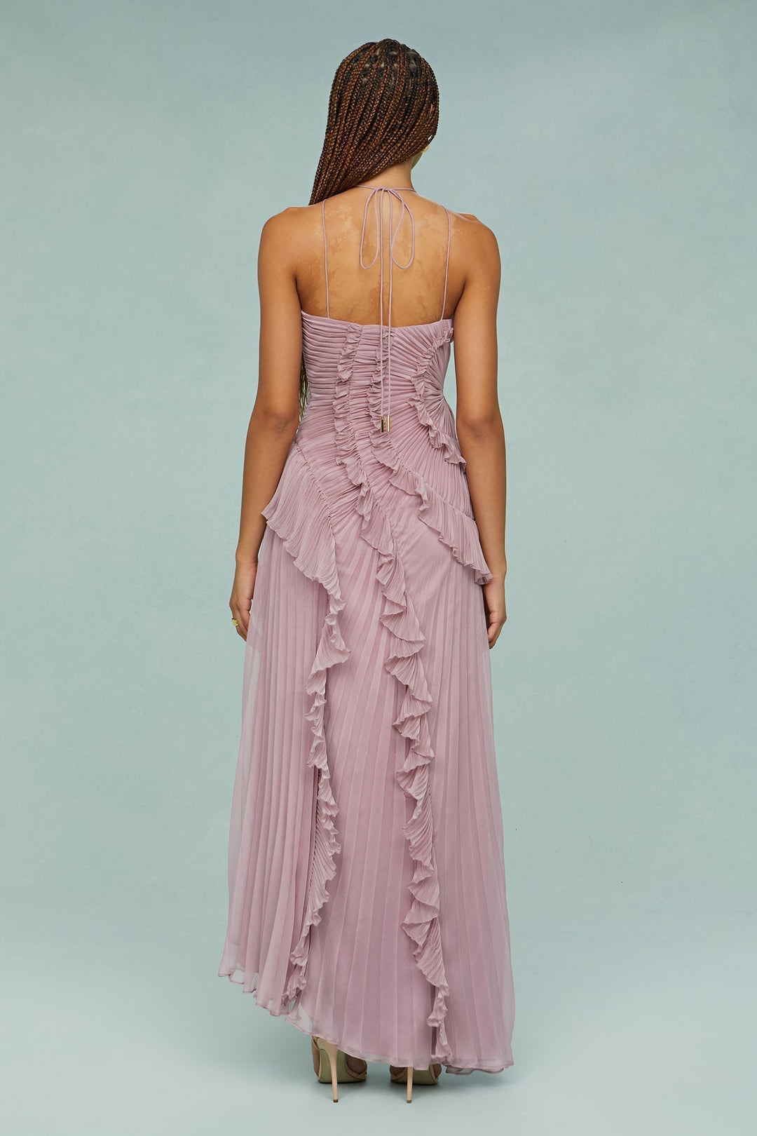 Fenna - Plissé Rimpel Halter Midijurk
