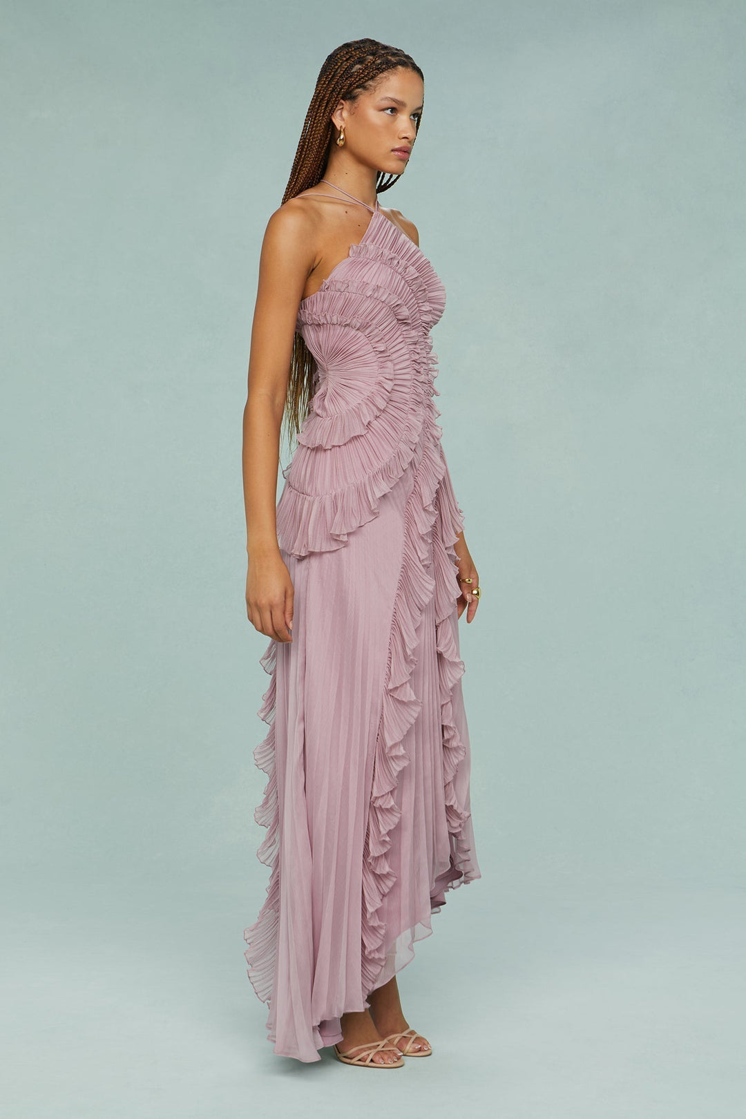 Fenna - Plissé Rimpel Halter Midijurk