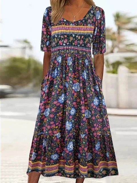 Zarina - Dames Jurk Boho Print Midi