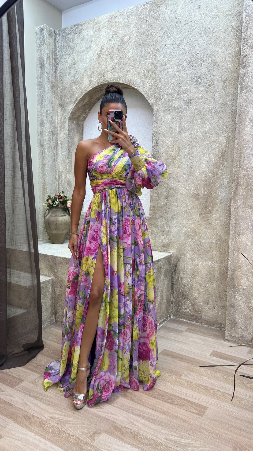 Eleanor – Dames Elegante Bloemen Maxi Jurk met Split
