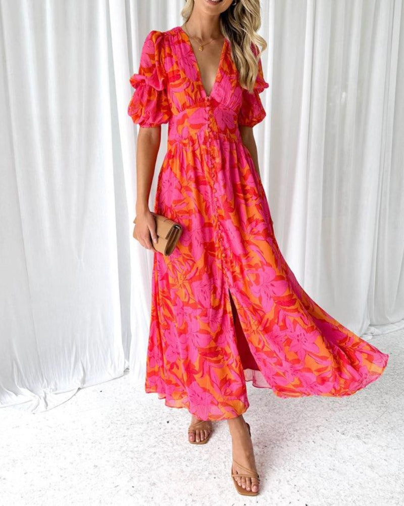 Gerardina – Elegante Maxi Jurk in Rood Roze