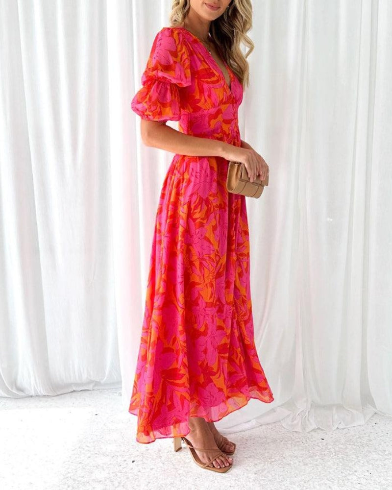 Gerardina – Elegante Maxi Jurk in Rood Roze