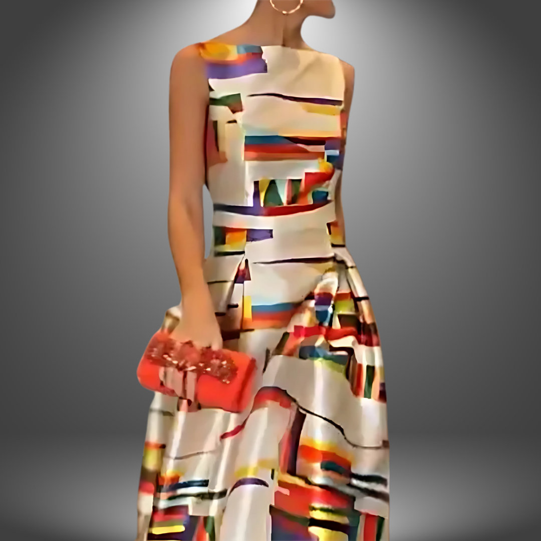Sophie – Dames Stijlvolle Colorblock Maxi Jurk
