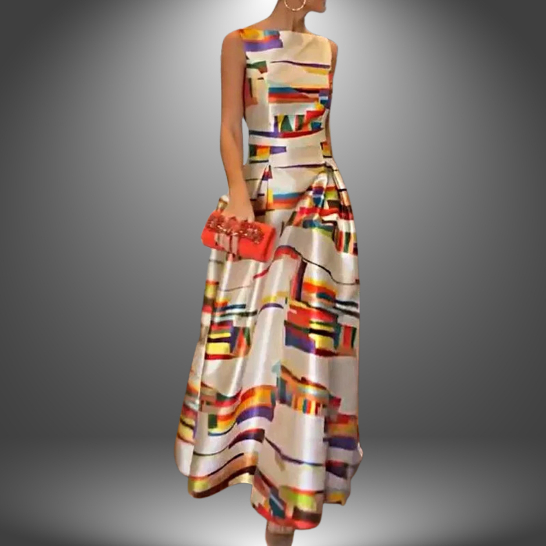 Sophie – Dames Stijlvolle Colorblock Maxi Jurk