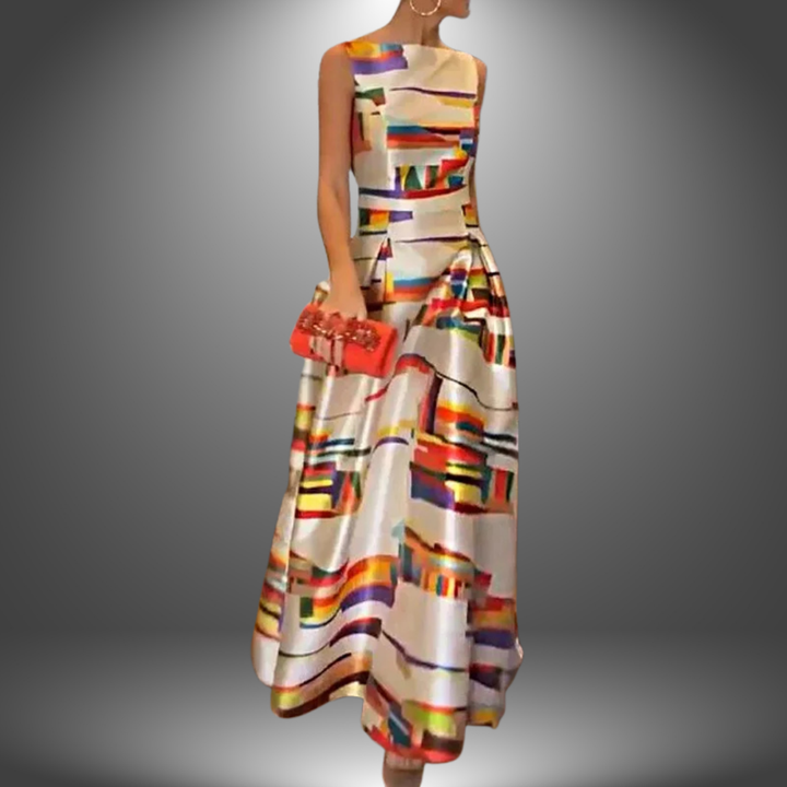 Sophie – Dames Stijlvolle Colorblock Maxi Jurk