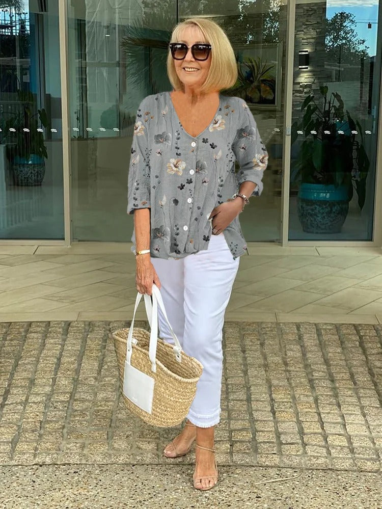 Antonella – Dames Blouse met Bloemenprint en Knoopsluiting