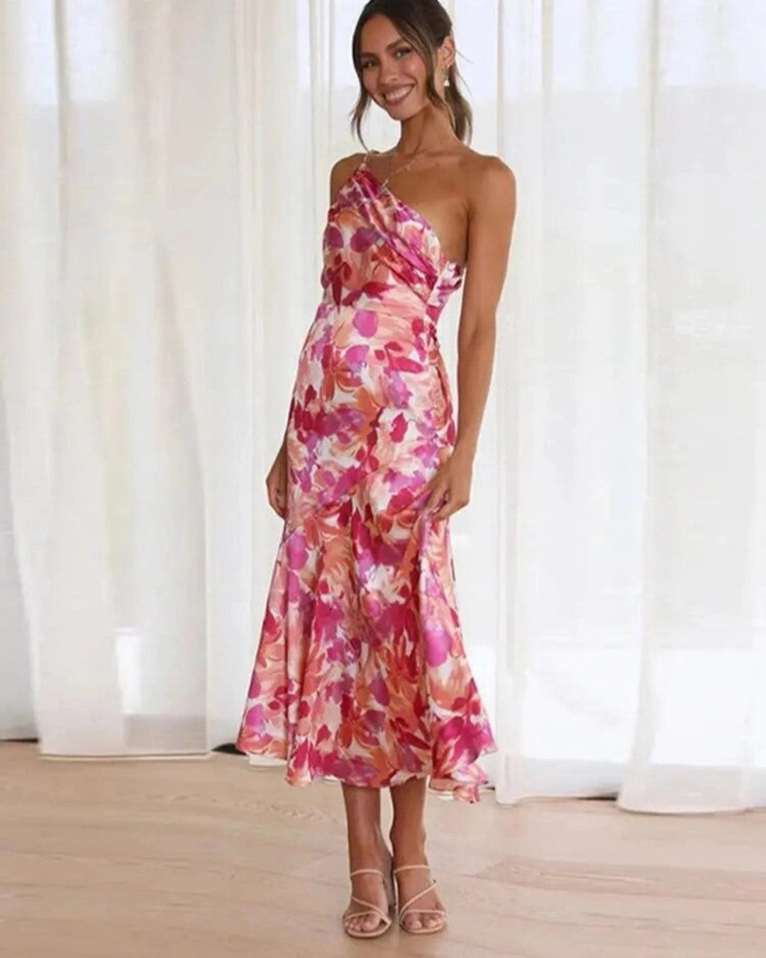 Carmelina - Dames Zomer Maxi jurk met Asymmetrische Snit en Bloemmotief