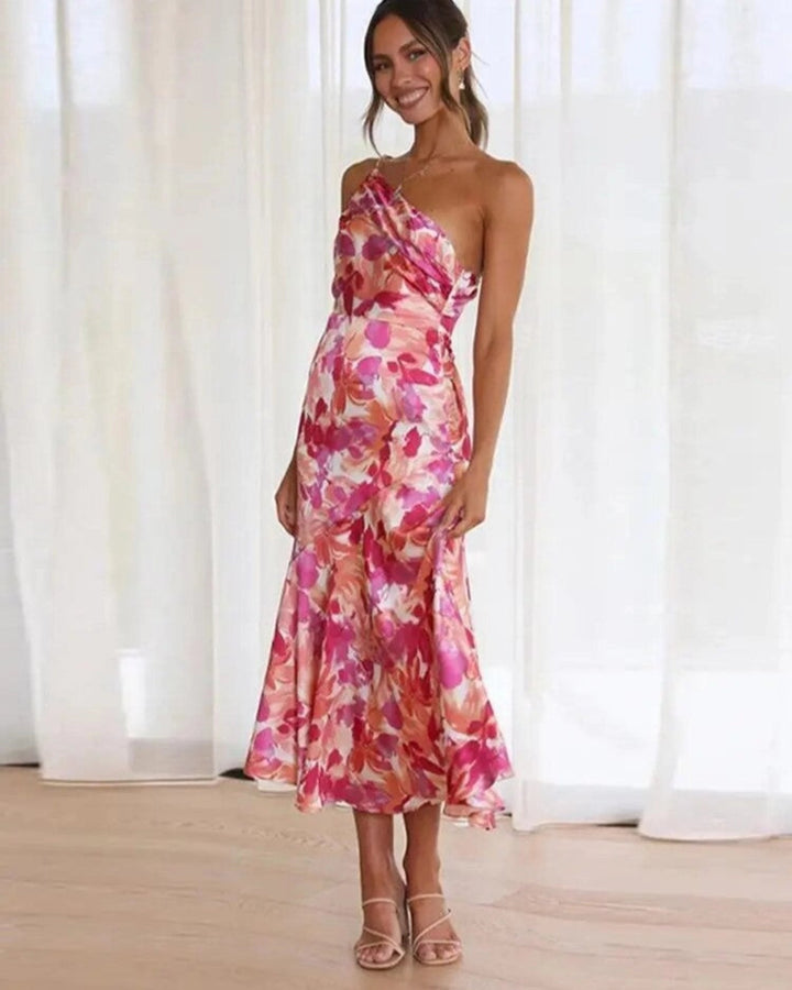 Carmelina - Dames Zomer Maxi jurk met Asymmetrische Snit en Bloemmotief