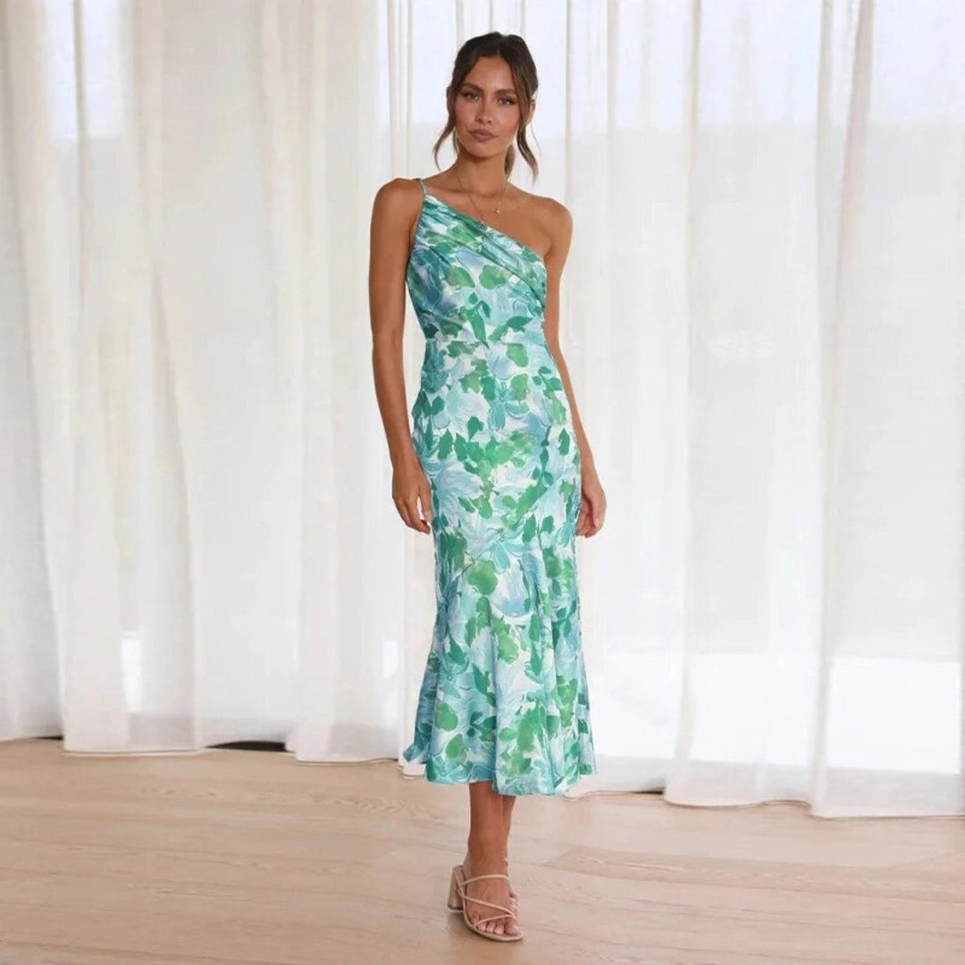 Carmelina - Dames Zomer Maxi jurk met Asymmetrische Snit en Bloemmotief
