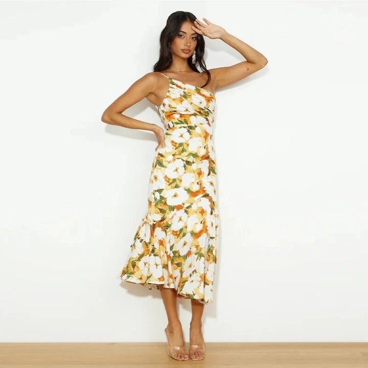 Carmelina - Dames Zomer Maxi jurk met Asymmetrische Snit en Bloemmotief
