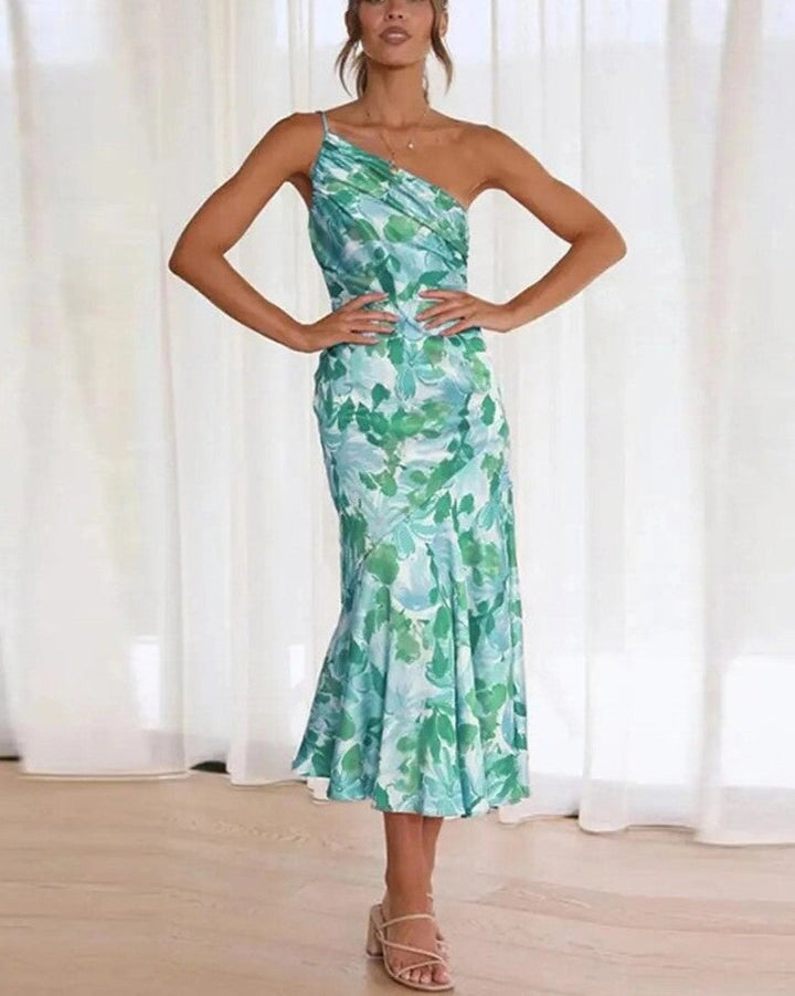 Carmelina - Dames Zomer Maxi jurk met Asymmetrische Snit en Bloemmotief