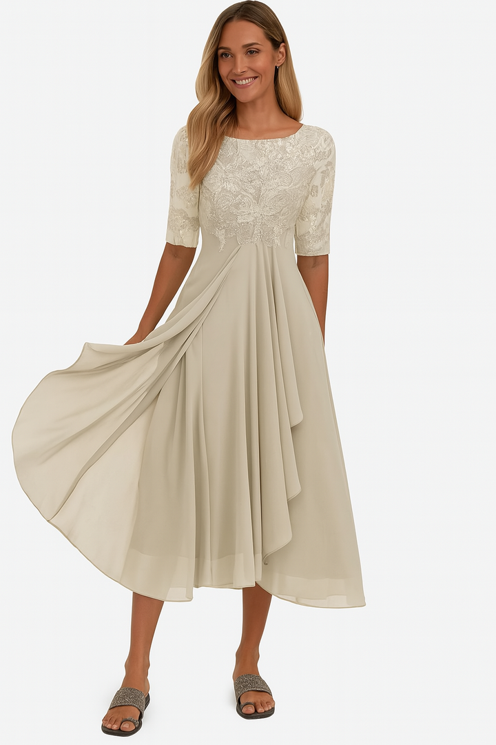 Carissa – Dames A-Lijn Kant Midi Jurk