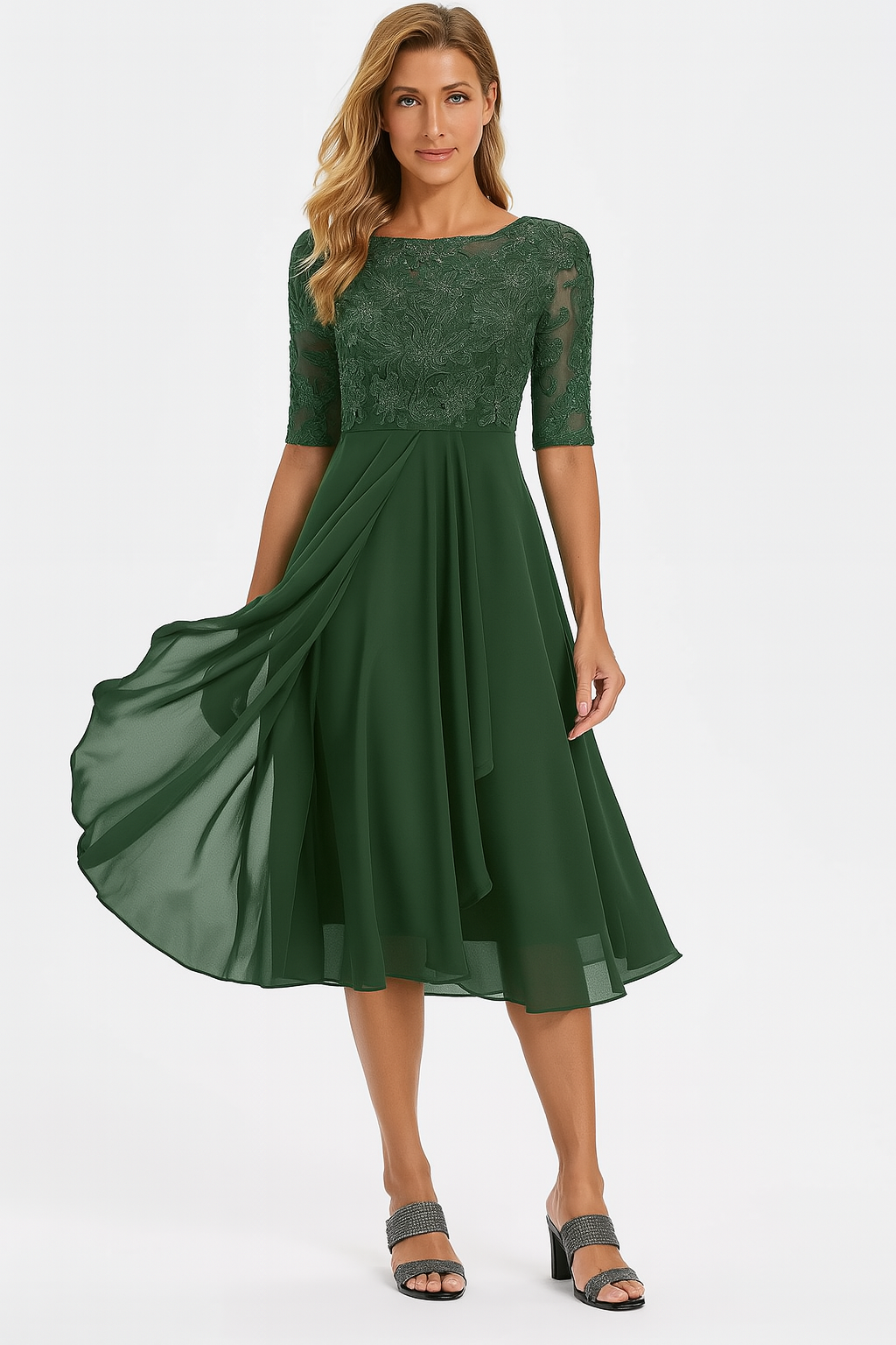 Carissa – Dames A-Lijn Kant Midi Jurk