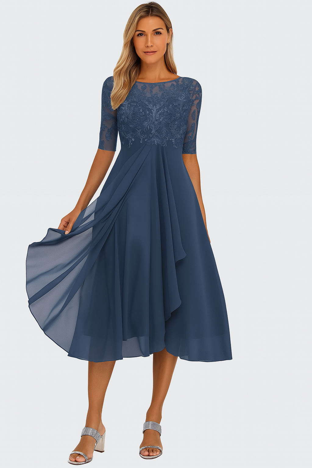 Carissa – Dames A-Lijn Kant Midi Jurk