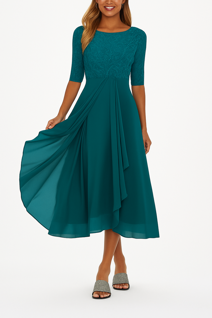 Carissa – Dames A-Lijn Kant Midi Jurk