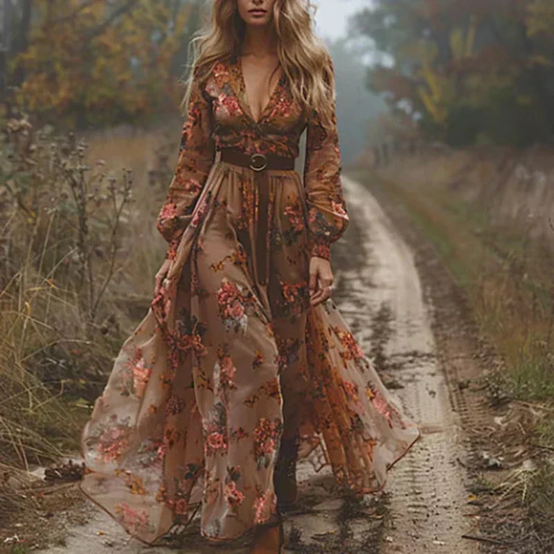 Penelope – Dames Boho Maxi Jurk met Ruches