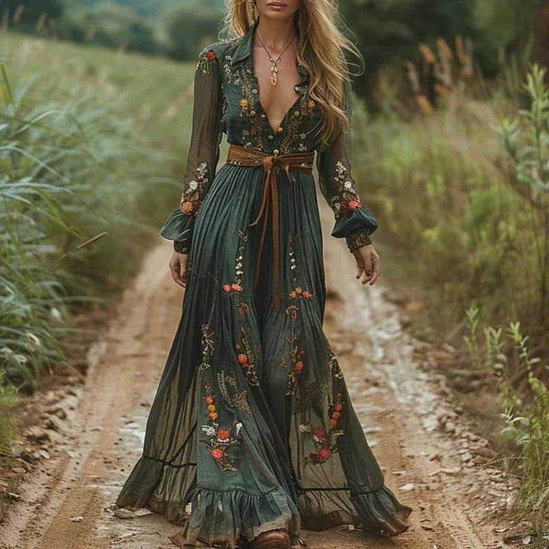 Penelope – Dames Boho Maxi Jurk met Ruches