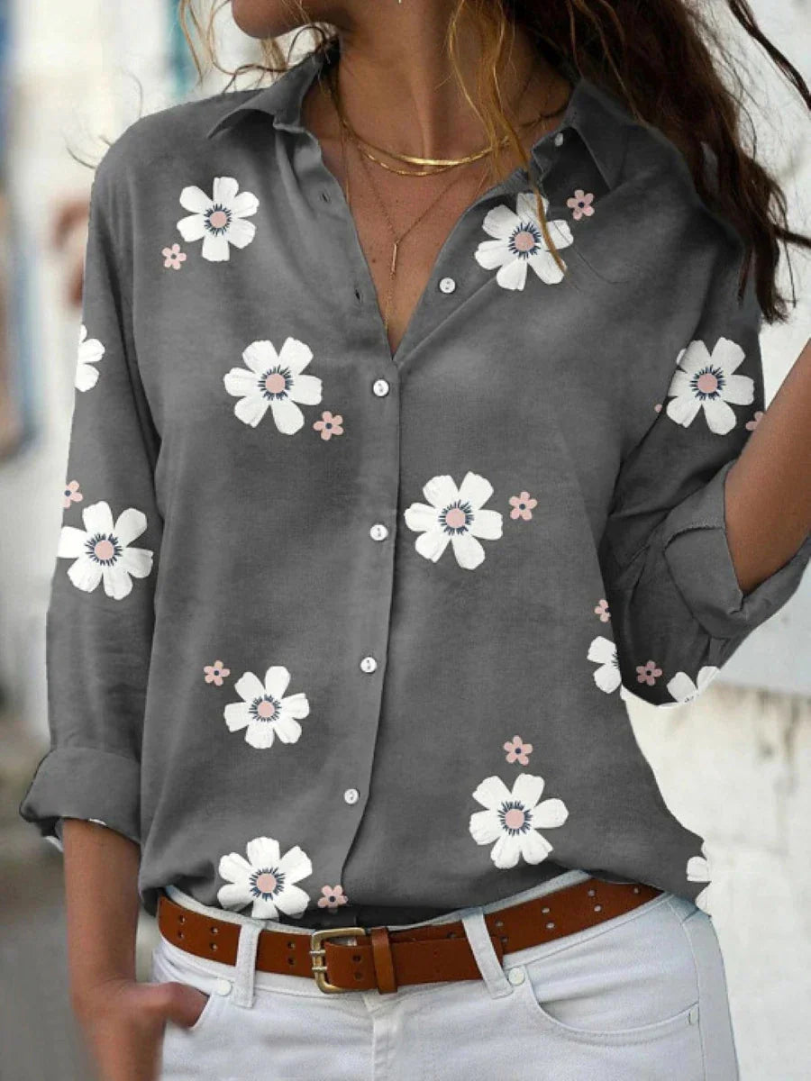 Francesca – Dames Blouse met Bloemenprint en Knoopsluiting