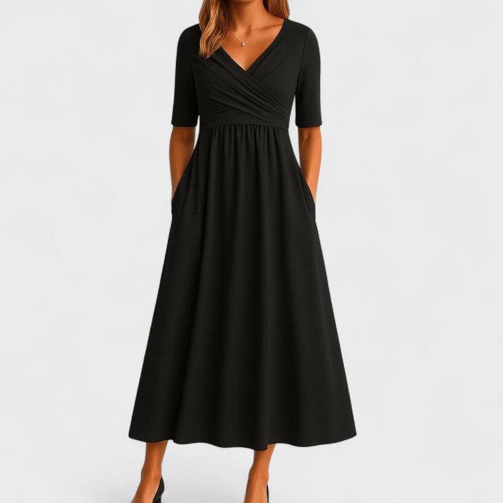 Anouk - Elegante maxi jurk met V-hals en halflange mouwen