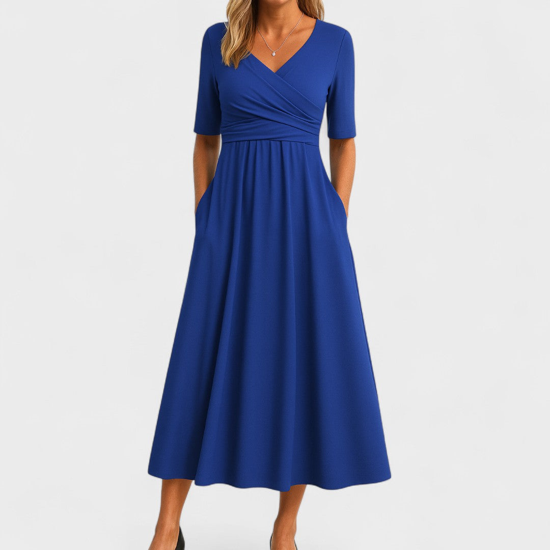 Anouk - Elegante maxi jurk met V-hals en halflange mouwen