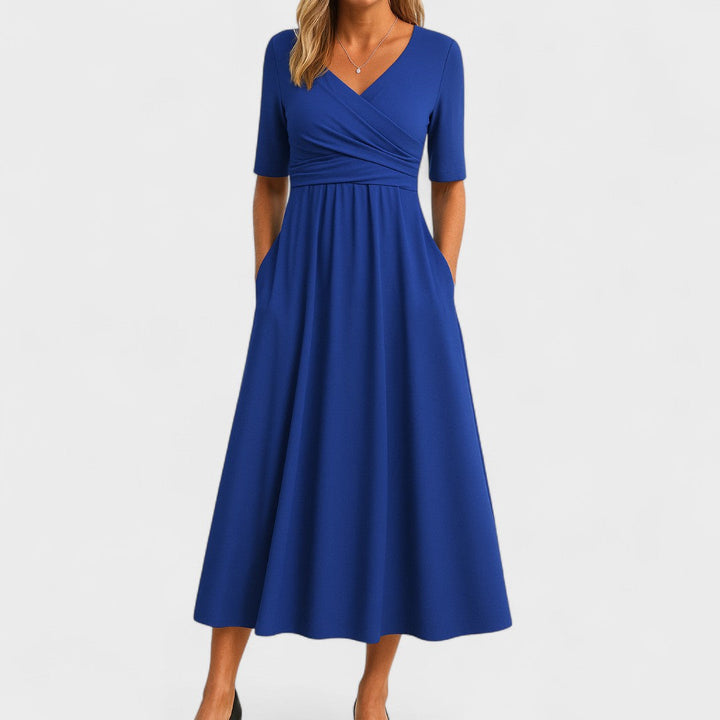 Anouk - Elegante maxi jurk met V-hals en halflange mouwen
