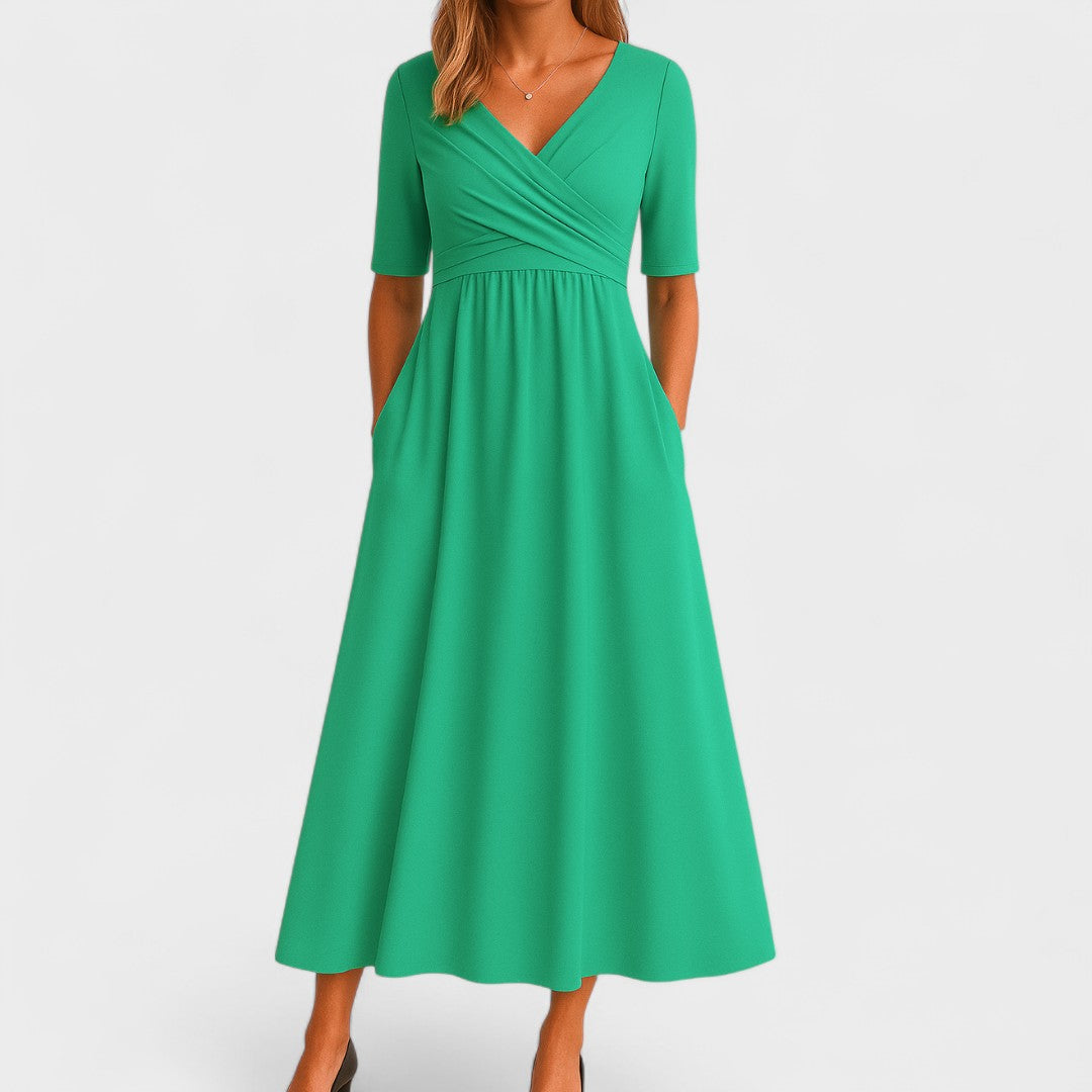 Anouk - Elegante maxi jurk met V-hals en halflange mouwen