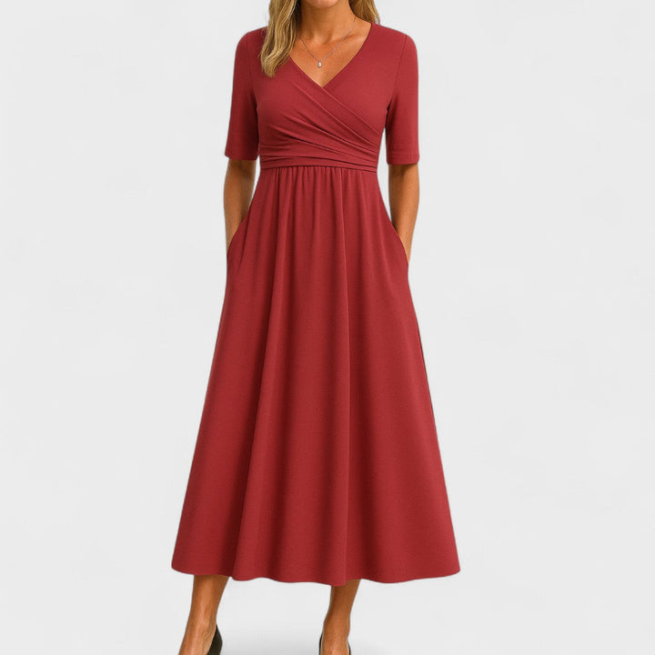 Anouk - Elegante maxi jurk met V-hals en halflange mouwen
