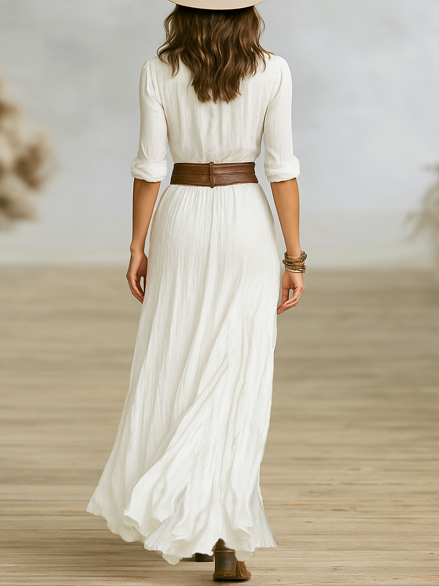 Lorenza - Dames Jurk Button Front Belted Maxi